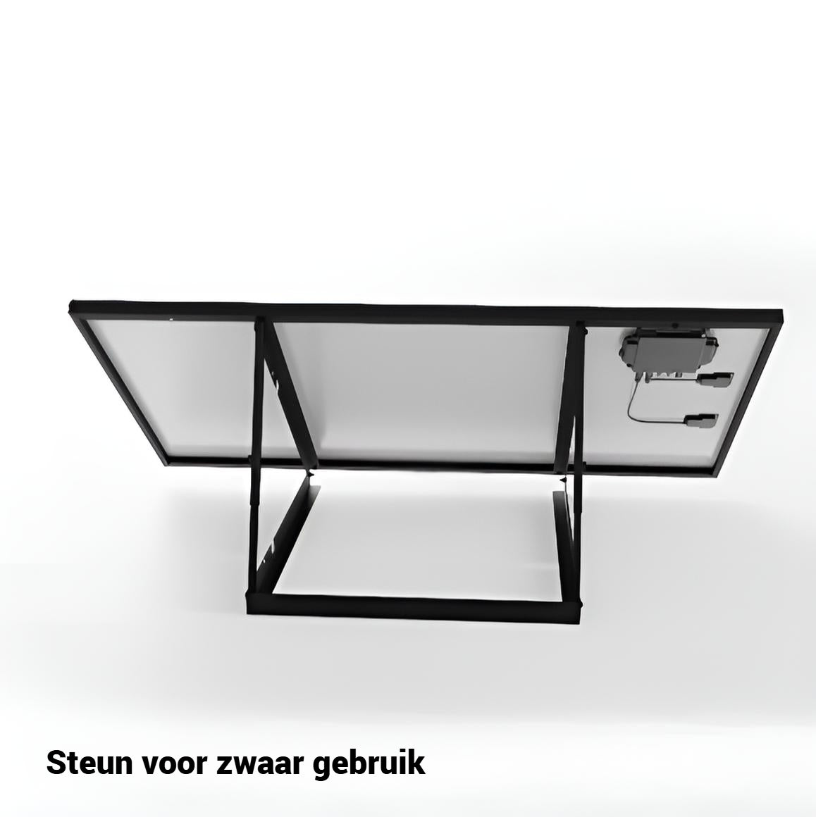 Achterzijde plug en play zonnepaneel met steun en micro-omvormer