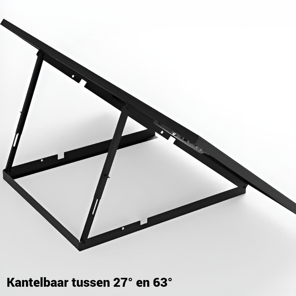 Kantelbaar frame voor plug en play zonnepaneel, instelbaar van 27° tot 63°