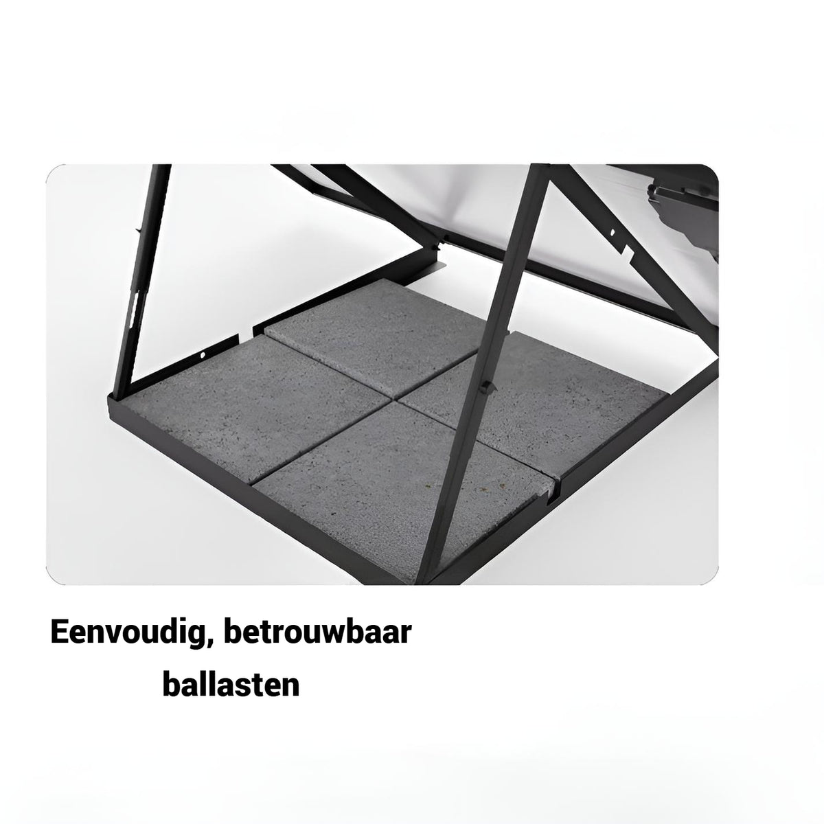 Frame van plug en play zonnepaneel verzwaard met ballasttegels