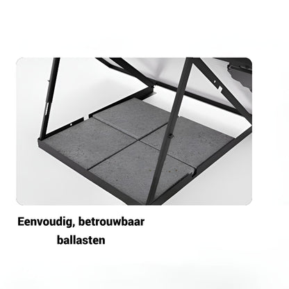 Frame van plug en play zonnepaneel verzwaard met ballasttegels