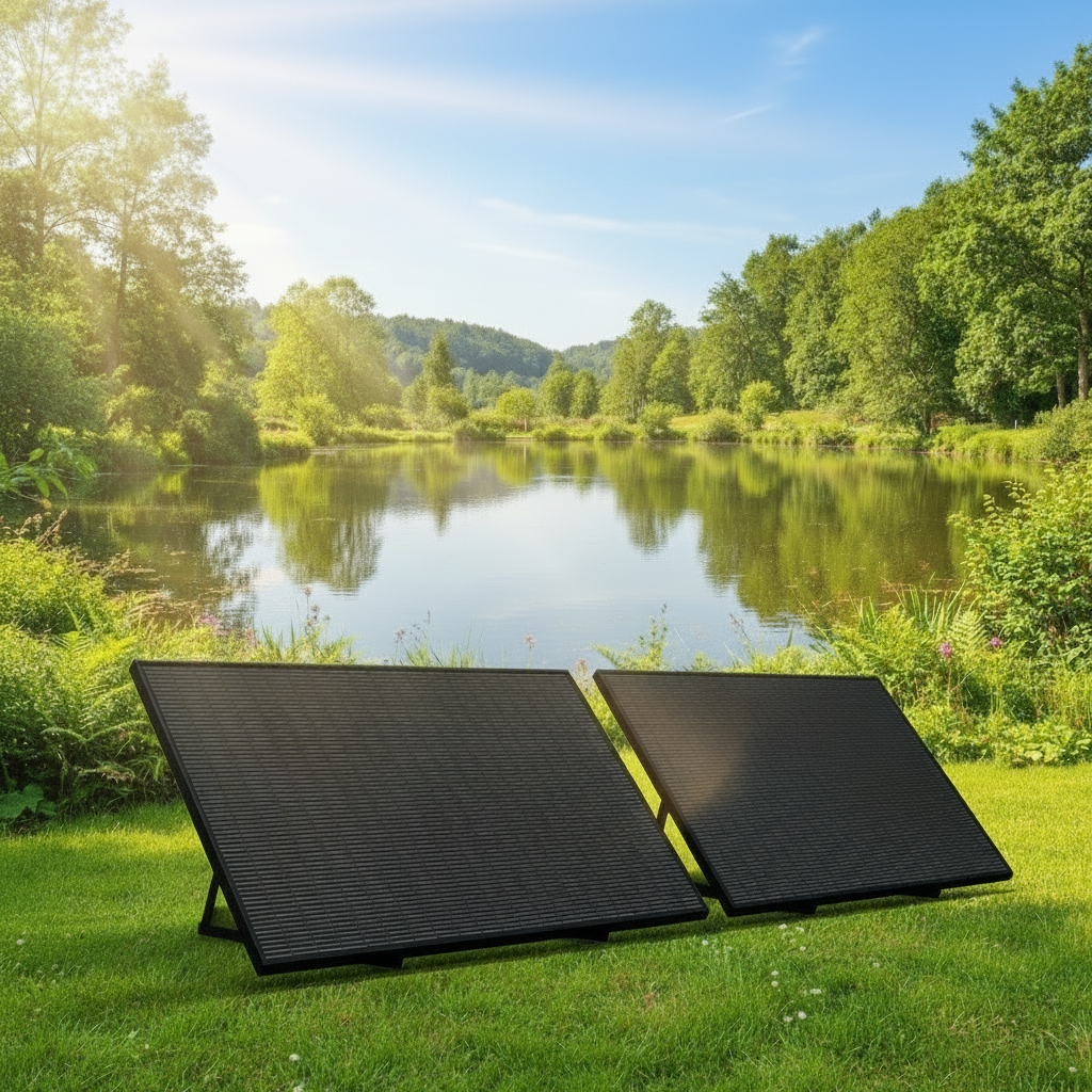 Dubbel zonnepaneel met zonlicht