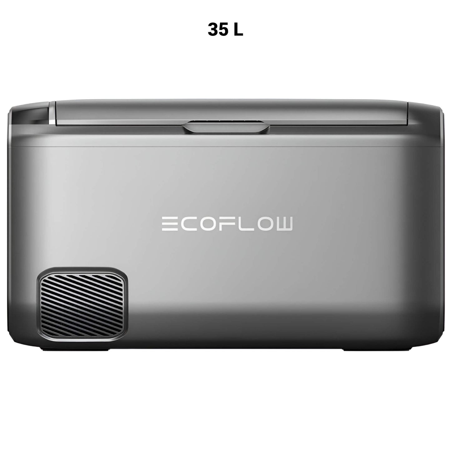 EcoFlow GLACIER Classic draagbare koelbox 35 liter in zilverkleurig ontwerp met ventilatierooster aan de achterkant, op witte achtergrond
