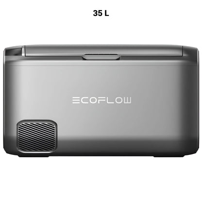 EcoFlow GLACIER Classic draagbare koelbox 35 liter in zilverkleurig ontwerp met ventilatierooster aan de achterkant, op witte achtergrond