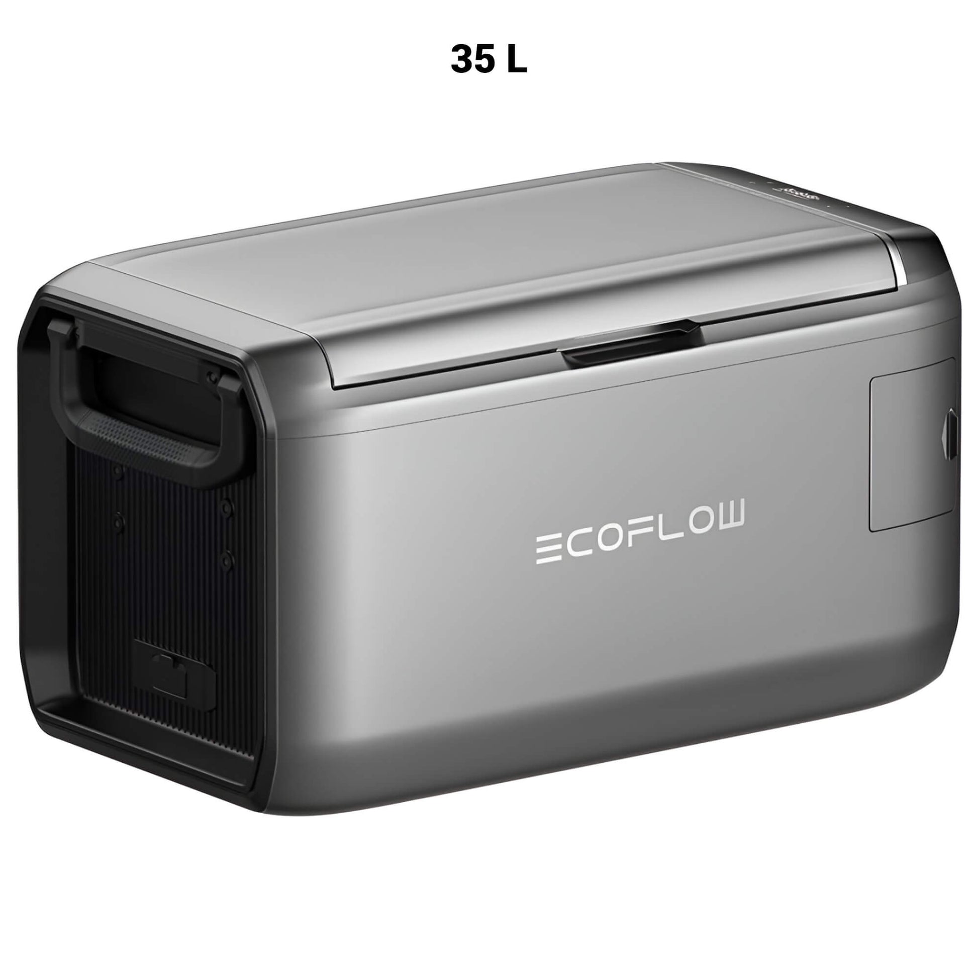 EcoFlow GLACIER Classic draagbare koelbox 35 liter in zilverkleurig ontwerp, schuin vooraanzicht op witte achtergrond