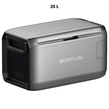 EcoFlow GLACIER Classic draagbare koelbox 35 liter in zilverkleurig ontwerp, schuin vooraanzicht op witte achtergrond