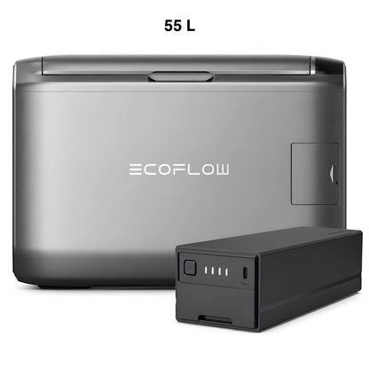 EcoFlow GLACIER Classic 55 L draagbare koelbox met 298 Wh plug-in accu op witte achtergrond