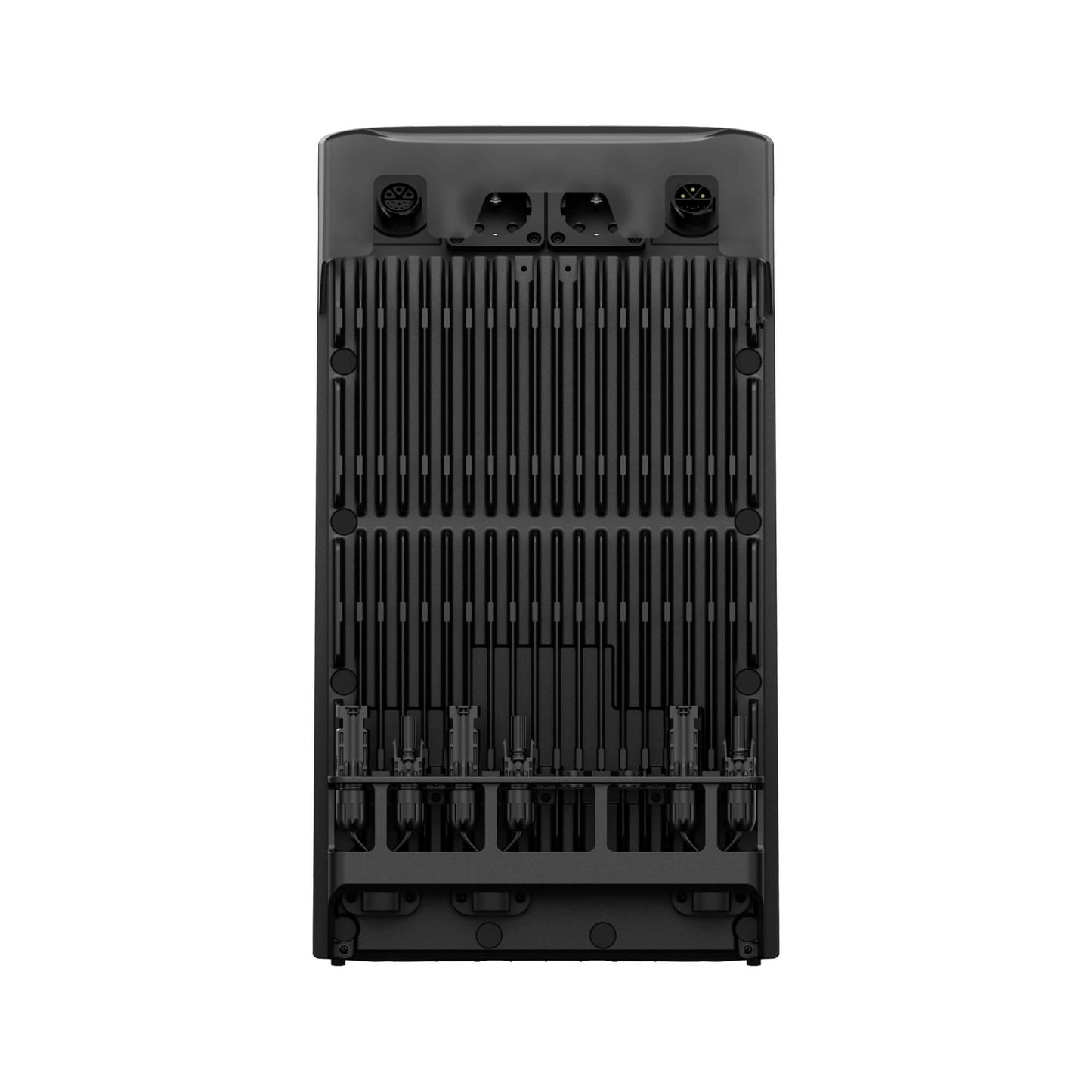 Achteraanzicht van de EcoFlow STREAM Pro hybride thuisbatterij op witte achtergrond